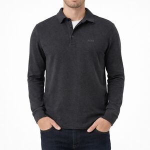 Hugo Boss ($160) BOSS Charcoal Long Sleeve Polo Shirt Mens Classic Logo